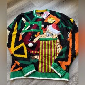 Blizzard Bay Festive Cat Men Ugly Christmas Sweater - Multicolor size S new